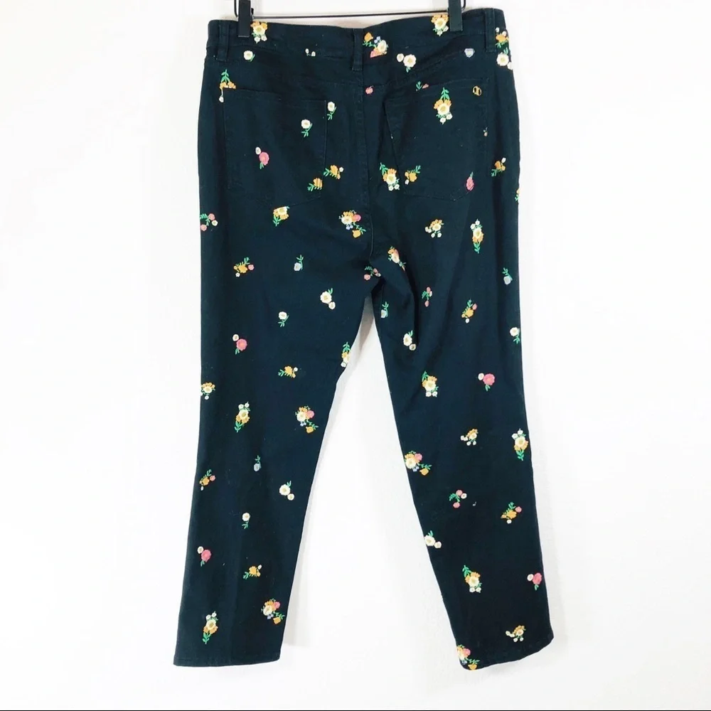 🔥 Tory Burch black Brindle Skinny Capri floral denim jeans sz32 NWOT